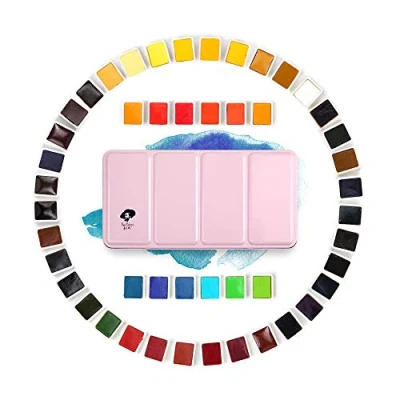 Image of Paul Rubens Artist Grade Watercolour Paint, 48 Colours Solid Cakes with Portable Metal Box for Artists, Beginners, Hobbyists, Students