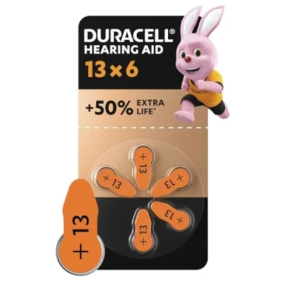 Image of Duracell size 13 Hearing Aids batteries (pack of 6) +50% Extra Life, Easy Installation, 100% recyclable packaging, guaranteed 4 years in storage