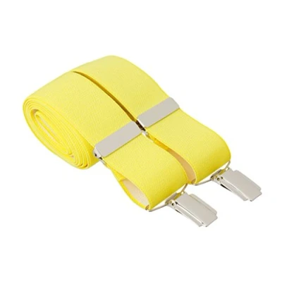 Image of XL Yellow Braces for Men Quality 35mm Wide Plain Mens X Shape Suit Trouser Suspenders With Strong Silver Colour Clips Available in XXL Extra Long (XL 48 Inches Long, Yellow)