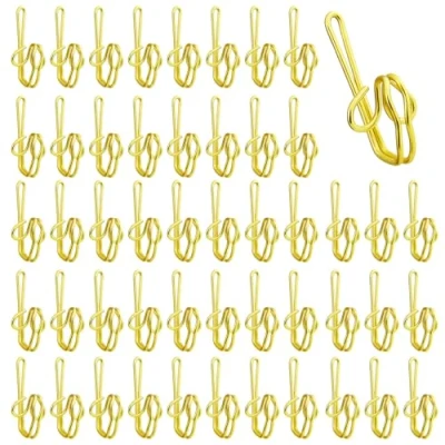 Image of 100 Pcs Brass Curtain Hooks Stainless Steel Drapery Hooks, Heavy Duty Metal for Window,Door,Shower Curtain,Pencil Pleat Curtains