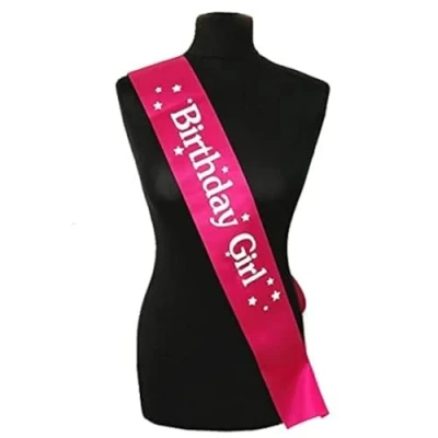 Image of LGT birthday girl shoulder strap sash accessory black gold silver White perfect for parties/nights out (Cerise with Writing), LxW/80x10CM/31.49&#039;&#039;x3.93 approx