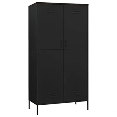 Image of vidaXL Black Wardrobe Steel Storage Unit with Adjustable Shelves and Hanging Rod 90x50x180 cm