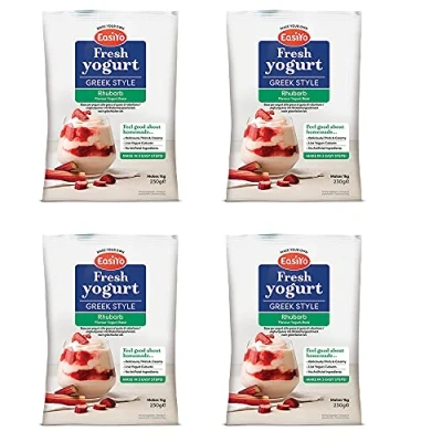 Image of EasiYo Greek Style Rhubarb Yogurt Mix Sachets, 4 x 230g Each Makes 1kg