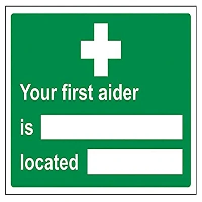 Image of V Safety First Aider/Located Sign 200mm x 150mm 1mm Rigid Plastic