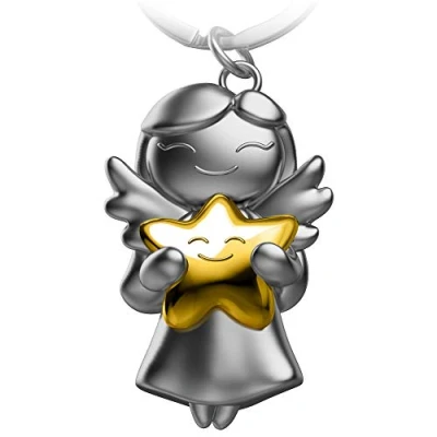 Image of FABACH Guardian Angel Keyring Star Christmas Made of Metal Lucky Charm Cute Pendant with as a Gift for Girlfriend, gold, standard size, European,