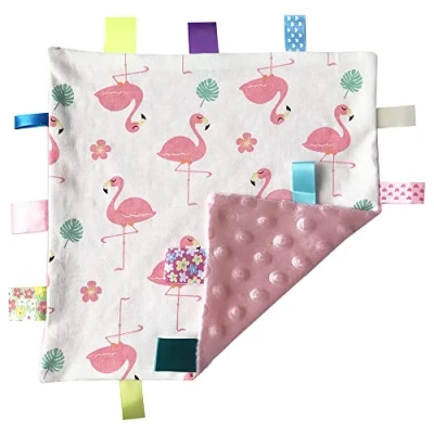Image of Baby Pink Comforter Blanket with Tag Flamingo Animal Security Plain Textured Underside