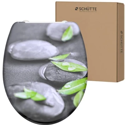 Image of Schütte 82374 A Stones Soft Close Mechanism, Motif and Quick Release for Cleaning, Duroplast lid (max. Load of The Toilet seat 150 kg)