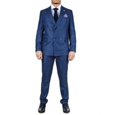 Image of Men&#039;s Blue Suit 2 Piece Double Breasted Check Formal Dress 40