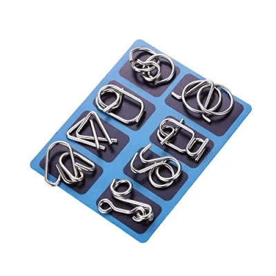Image of Holzsammlung Set of 8 Brain Teaser Metal Wire Puzzles, Classical Mini Puzzles Set, Mind Game IQ Challenge Puzzle Games Test Toy Knots Lock Gift for Adults Teenagers Kids