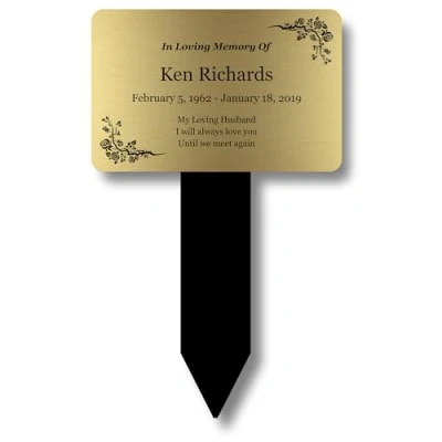 Image of Personalised Bereavement Gifts. Memorial Plaques With Custom Text, Gardens Ground Stake Or Grave Ornaments Acrylic, Waterproof and Hard Wearing. Shipped Globally. (Gold)