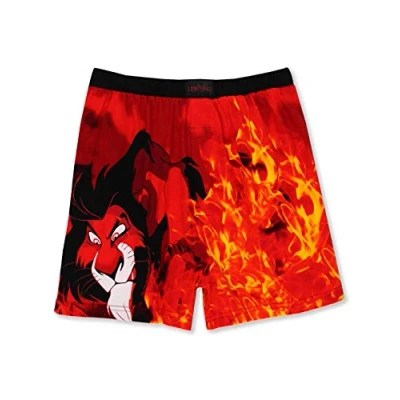 Image of Disney The Lion King Scar Hyenas Mens Briefly Stated Boxer Lounge Shorts, Black/Red, XL