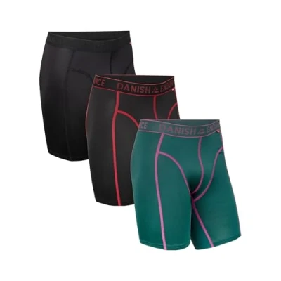 Image of DANISH ENDURANCE Men&#039;s Sports Long Leg Boxer Shorts, Breathable, Soft, Anti Chafing Briefs, 3 Pack, Multicolor (1x Black, 1x Black/Red, Green), 3XL