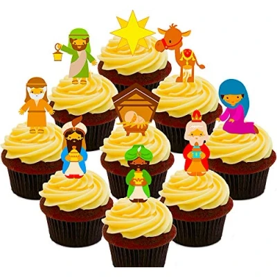 Image of Made4You Christmas Nativity Party Pack Edible Cupcake Toppers Stand up Wafer Cake Decorations (Pack of 36)
