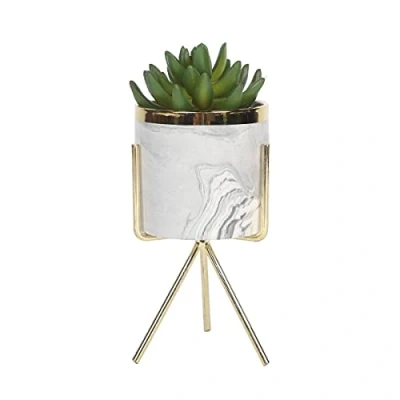 Image of Sleepdown Halo Green Succulent Artificial Faux Plant Marble Stand for Home Office Bathroom Decor Indoor Decoration Aesthetics