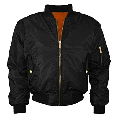 Image of MA1 Mens Army Pilot Biker Bomber Fly Military Security Doorman Harrington Jacket (Black, Large)