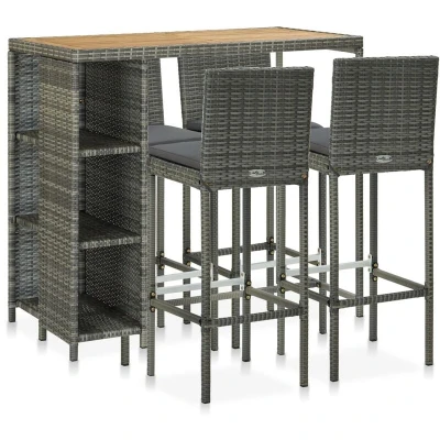 Image of Vidaxl 5 Piece Garden Bar Set with Cushions Poly Rattan Grey