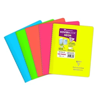 Image of Clairefontaine 366723C A Koverbook Neon Spiral Notebook A5 14.8 x 21 cm 160 Lined Pages 90 g White Paper Opaque Polypro Cover Random Color