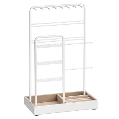 Image of SONGMICS Jewellery Stand, Organiser, Display Stand with Metal Frame and Velvet Tray, Earring Bracelet Holder, Necklace for Studs, Rings, Gift Idea, White JJS021W01