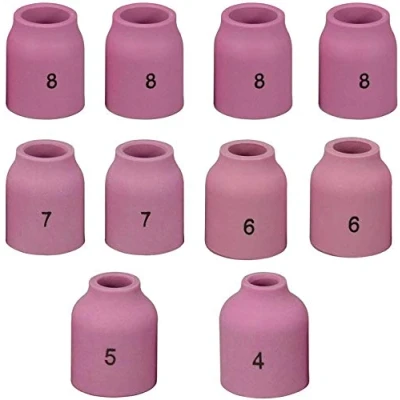 Image of RIVERWELD TIG Gas Lens Alumina Nozzle Ceramic Cup Kit 53N58#4 53N59#5 53N60#6 53N61#7 53N61S #8 Fit PTA DB SR WP 9 17 18 20 25 26 Welding Torch 10pk