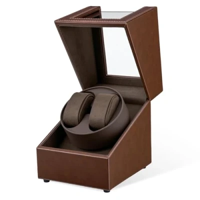 Image of Mcbazel Double Automatic Watch Winder Box, Display Storage Rotation Wristwatch Box with 2 Slots Brown