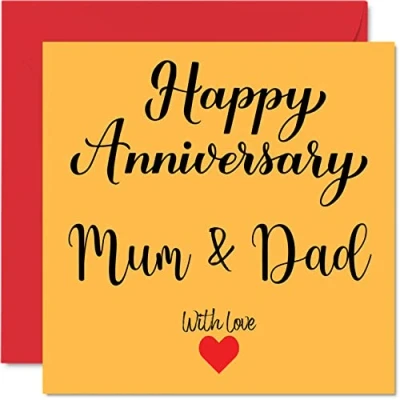 Image of Cute Anniversary Card for Mum &amp; Dad Happy Wedding Women Men Her Him, 145mm x Greeting Cards Parents Mother Mom Mama Father Papa