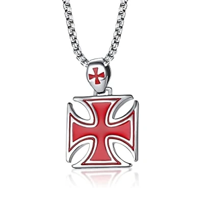 Image of LuisFranklin Necklace men&#039;s women&#039;s Pendant Men Red Iron Cross Knight Kinghts Templar Crusader Male Jewelry