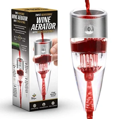 Image of Bar Amigos Twist Adjustable Wine Aerator Triple Action Design with 6 Speed Settings for Red White Drinking