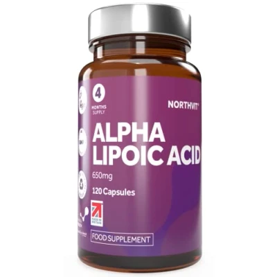 Image of Alpha Lipoic Acid 650mg Capsules, 50/50 Blend of Both R ALA &amp; S ALA, 120 Vegan Capsules (4 Month Supply), Powerful Natural Protective Antioxidant, Made in UK