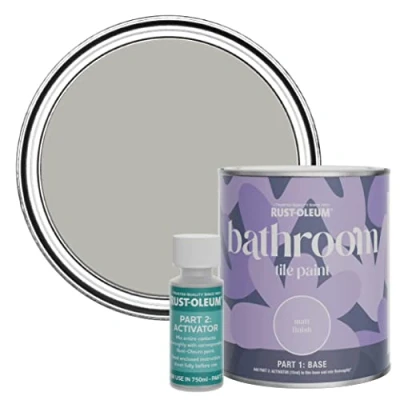 Image of Rust Oleum Grey Water Resistant Bathroom Tile Paint in Matt Finish Tree 750ml