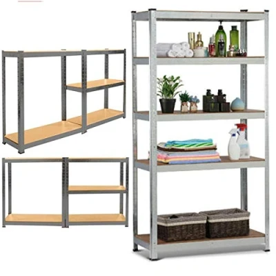 Image of Feidak 5 Tier Boltless Shelving Unit for Garage Home Modern Design Metal Shelf with Solid MDF Wood Boards Heavy Duty 875kg Total Capacity/175kg Per Racking (150x70x30cm) Galvanized