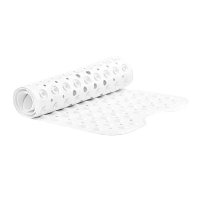 Image of VELVETIO Bathtub Mat Non Slip 100x40cm Extra Long Shower Mats Anti Mould, Bath with Suction Cups and Drain Holes, Machine Washable, White