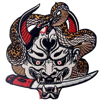 Image of Hannya Oni Mask Patch Embroidered Badge Iron On Sew Emblem
