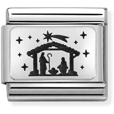 Image of Nomination Silver Nativity Scene Charm Stainless Steel