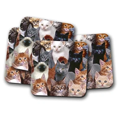 Image of 4 Set Cute Kittens Coaster Cats Animal Mum Daughter Kids Fun #8952