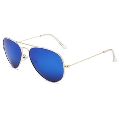 Image of Pro Acme Classic Polarized Pilot Sunglasses for Men and Women UV400 Protection (Gold Frame Blue Mirrored Lens)