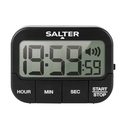 Image of Salter 355 BKXCDU Digital Kitchen Timer LCD Display, Loud Clock Timer, Magnetic Cooking Stopwatch, Self Standing, Count Up Or Down,19 Hours 59 Minutes and Seconds, Memory Function, Large Buttons