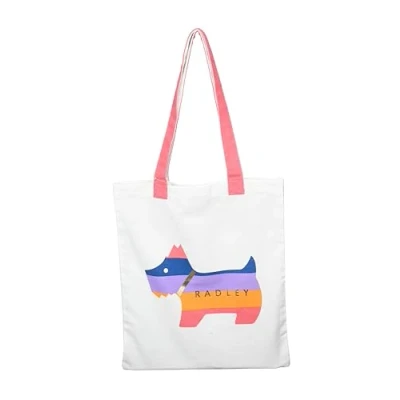 Image of RADLEY London Womens Heritage Dog Stripe Canvas Shoulder tote shopper shopping bag in cream with a Rainbow