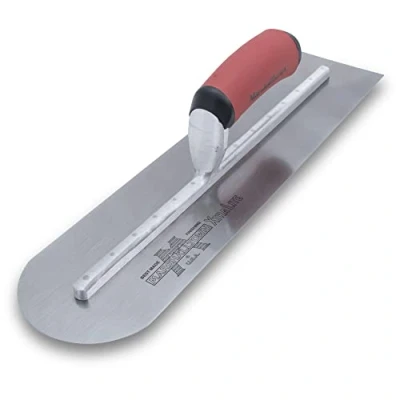 Image of Marshalltown 16 x 4 inch Rounded Front High Carbon Steel Finishing Trowel, Concrete Tools, DuraSoft Handle, XtraLite Mount, MXS66RED