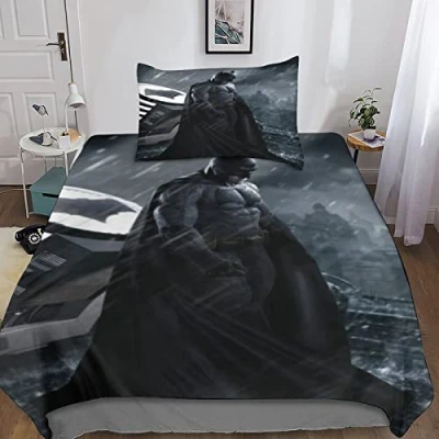 Image of INDYAH Batman Duvet Cover with Pillowcases 3D Printed Bedding Set Zipper Closure Unique Design Anti allergic Anime Quilt Single（135x200cm）