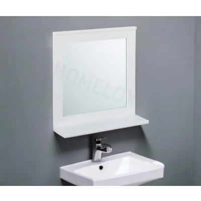 Image of HOMELOX White Bathroom Mirror Wood Frame Wall Mounted With Cosmetics Shelf