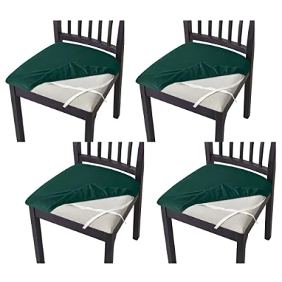 Image of JHLD Stretch Chair Seat Covers, Dining Covers Velvet Room Elastic For Chairs Kids Dark green set of 4