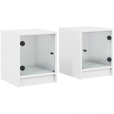 Image of vidaXL Bedside Cabinets with Glass Doors 2 pcs White 35x37x42 cm