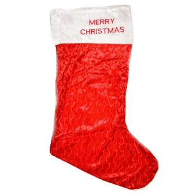 Image of SHATCHI Womens Deluxe 88cm Long Red Velvet Christmas Stocking Santa Sack Socks Gifts Bag Jumbo Merry Print Decorations, Red/White, EU