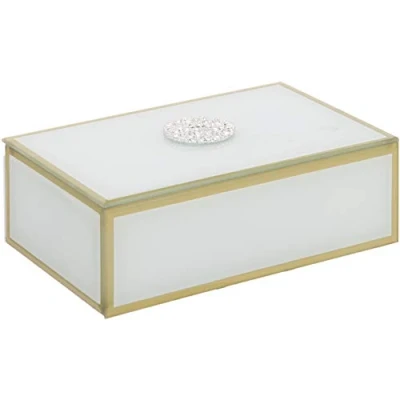 Image of Rectangular Glass Trinket Box with Diamante Detailing and Gold Edge