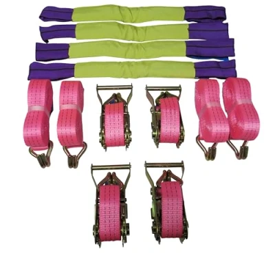 Image of Car Trailer Transporter Recovery Straps (35MM 4M Set of 2 or 4 Truck Heavy Duty Alloy Wheel Pink) (4)