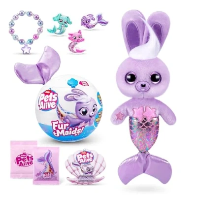 Image of Pets Alive Furmaids by ZURU Mermaid Plush Interactive Lights Sounds Girls Toy (Purple Bunny)