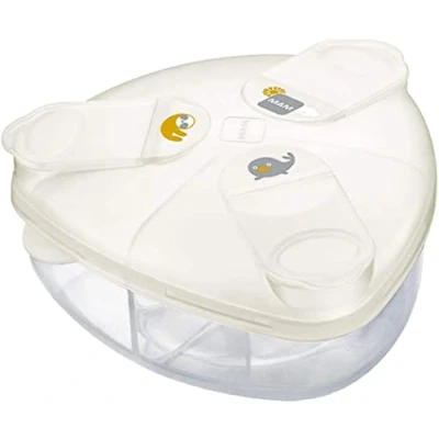 Image of MAM Milk Formula Dispenser, Powder Dispenser Pot Stores 40 g Per Serving, Storage Holds Three Servings, Baby Box, White, (Designs May Vary)