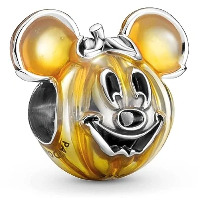 Image of Pandora Disney Mickey Pumpkin sterling silver charm with transparent orange enamel