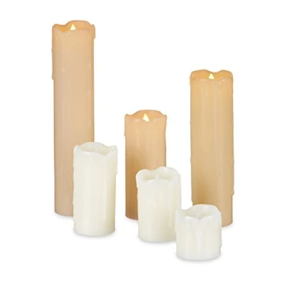 Image of Relaxdays LED Wax, Set of 6, Electric Flameless Candles, Flickering, Battery Powered, 5 cm Diameter, Cream, Real, 23 x