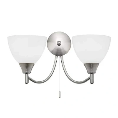 Image of National Lighting Andy Decorative Satin Chrome Twin E14 LED Compatible Wall Light with Matt Opal Glass Shades Uplight